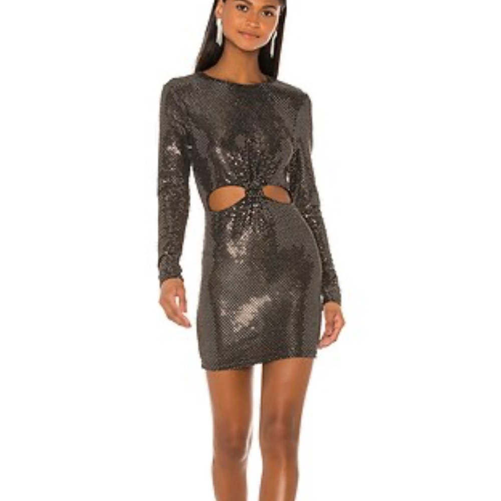Revolve Superdown Black Sequin Cut-Out Dress - image 1